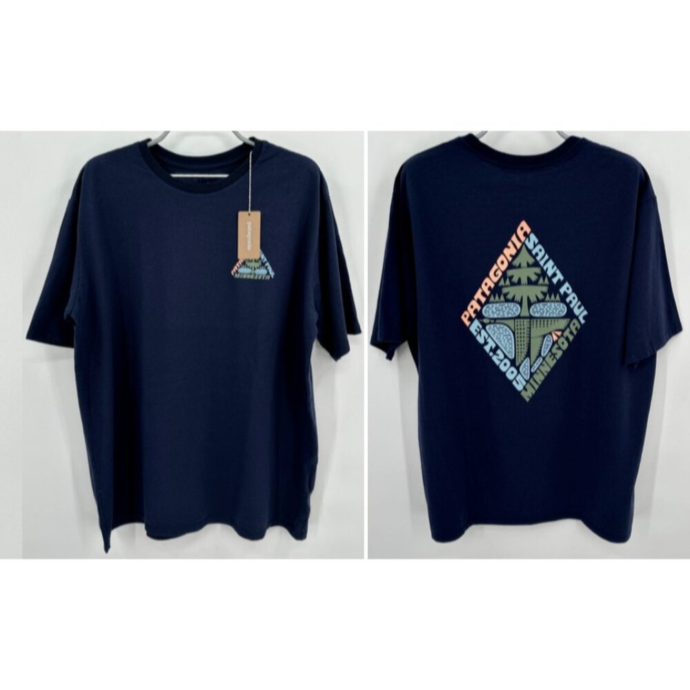 Patagonia Men's Responsibili-tee T-Shirt sz S Navy Blue St. Paul Loon Lakes NWT